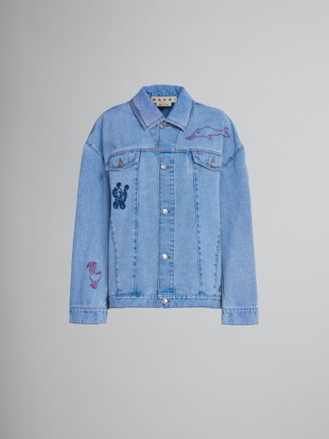 Marni LIGHT BLUE DENIM JACKET WITH EMBROIDERY