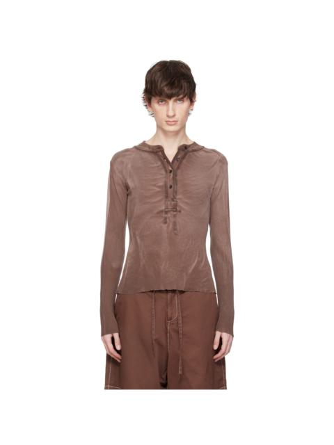 EDWARD CUMING Brown Light Cotton Jersey Tyre Tracks Henley
