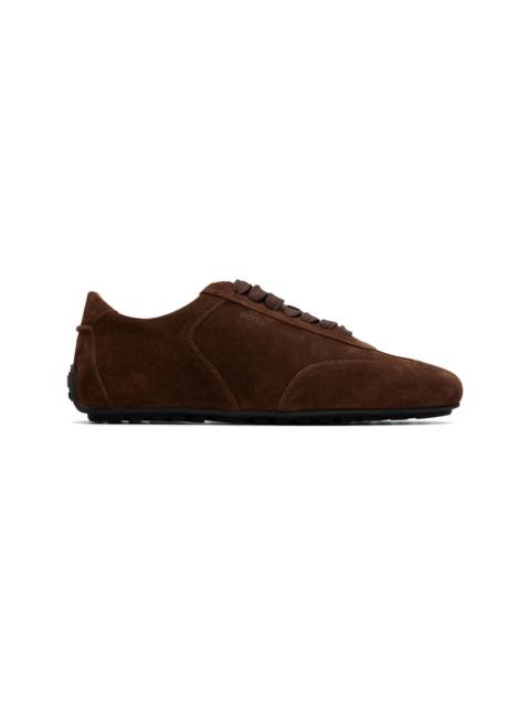 BOSS Brown Suede Embossed Logo Sneakers
