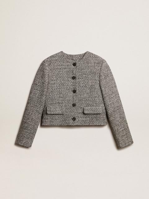 Boxy cropped jacket in gray bouclé fabric