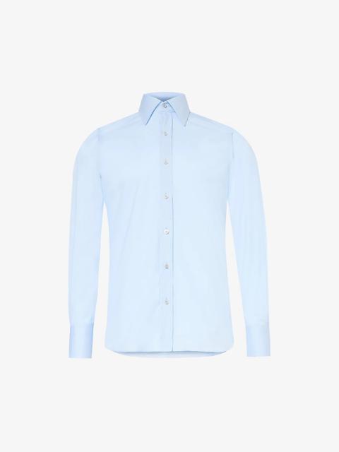 Straight-point-collar slim-fit cotton-poplin shirt