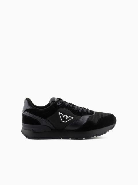 EMPORIO ARMANI Mesh and suede sneakers with side eagle