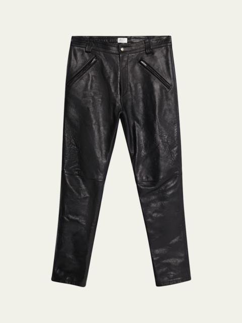 SAINT LAURENT Men's Slim Textured Leather Pants