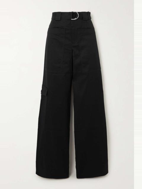 Belted cotton-blend twill wide-leg cargo pants