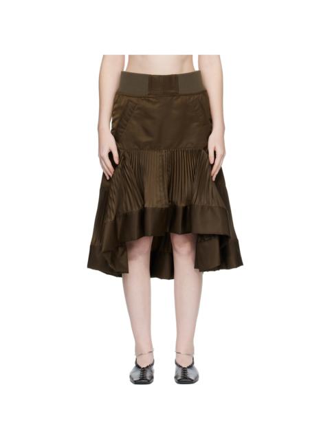 Brown Nylon Twill Midi Skirt