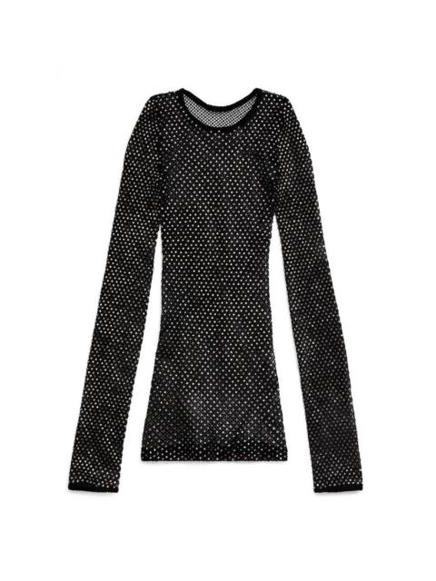 BALENCIAGA Women's Crystal Mesh Top in Black