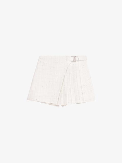 Adjustable-fastening pleated tweed skort