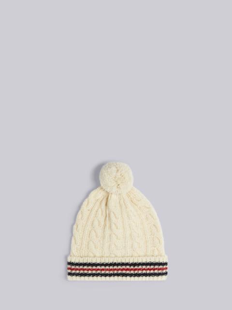 Thom Browne White Baby Cable Donegal Cricket Stripe Pom Pom Hat