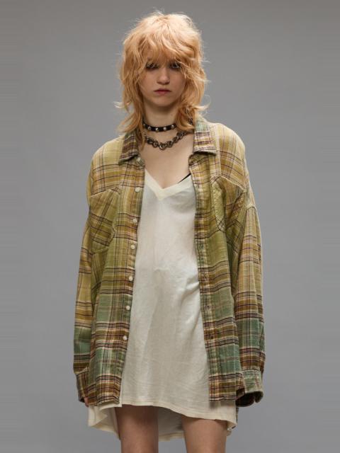 R13 DROP NECK WORKSHIRT - GREEN GRADIENT PLAID