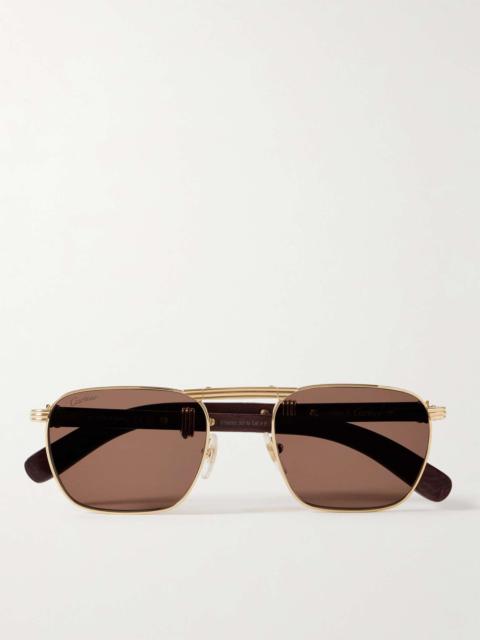 Première Square-Frame Gold-Tone and Wood Sunglasses