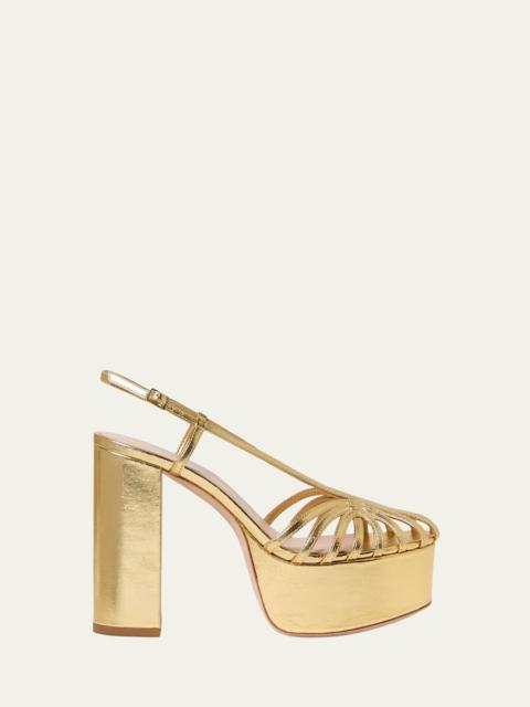LOEFFLER RANDALL 120mm Isabella Lattice Metallic Leather Platform Sandals