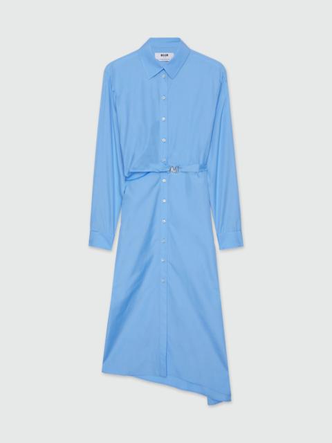 MSGM Light blue poplin shirt dress with "TheMwave" buckle