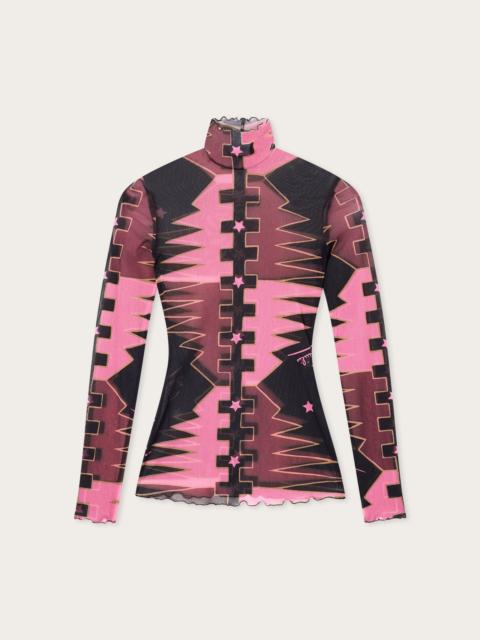 PUCCI VALDIMONTONE PRINT HIGH-NECK TULLE TOP