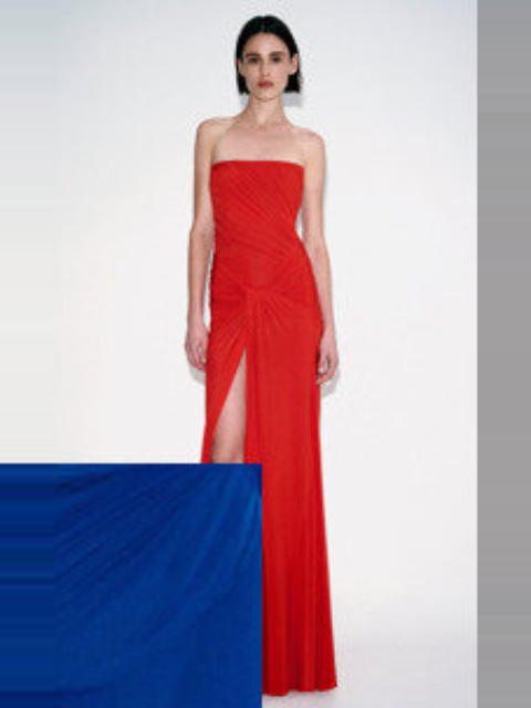 ALEX PERRY Strapless Ruched Twist Gown In Viscose Jersey blue
