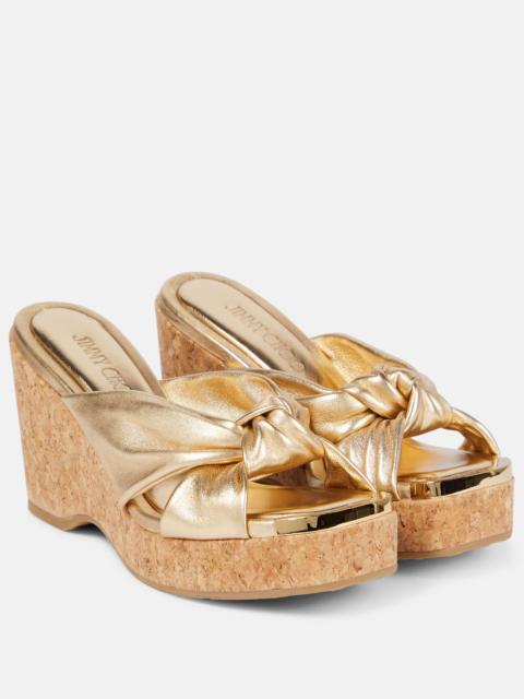 JIMMY CHOO Avenue metallic leather wedge sandals