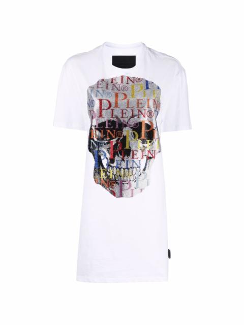 Skull rhinestone logo T-shirt dress