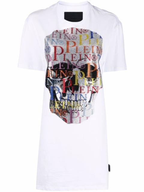 PHILIPP PLEIN Skull rhinestone logo T-shirt dress