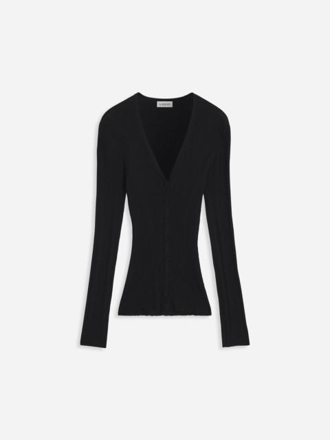 Lanvin V NECK RIBBED CARDIGAN IN SILK AND CASHMERE