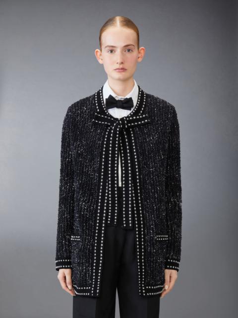 Thom Browne EYELASH TWEED JACQUARD NECK TIE CARDIGAN