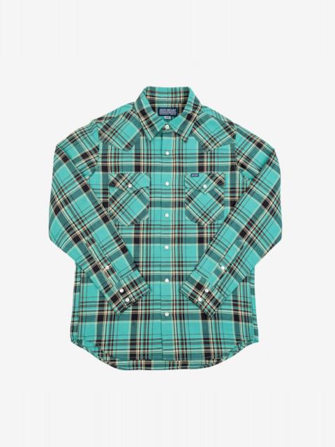 Iron Heart IHSH-355-GRN 5oz Selvedge Madras Check Western Shirt - Green