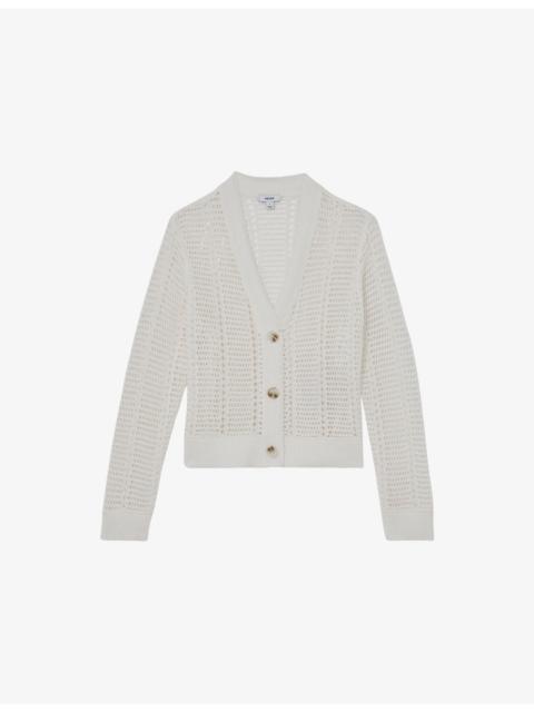 REISS Star Open-Knit Cotton-Blend Cardigan