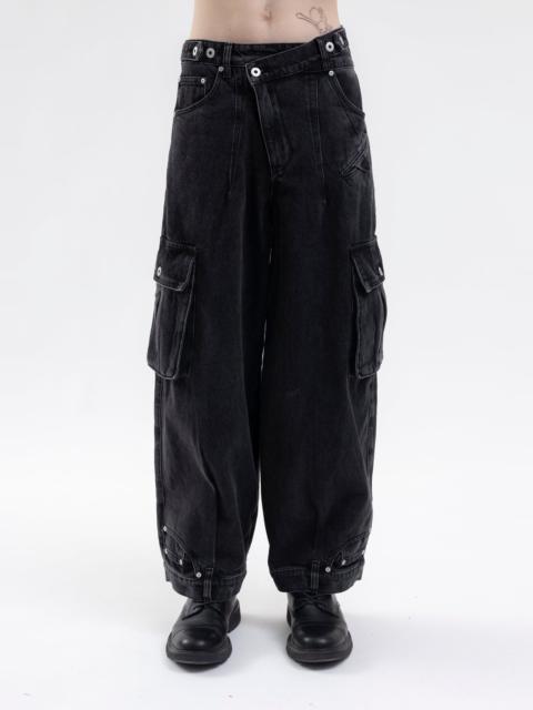 FENG CHEN WANG BLACK DOUBLE WAIST DENIM CARGO