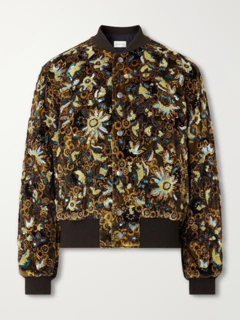 Dries Van Noten Embellished Printed Velvet Bomber Jacket