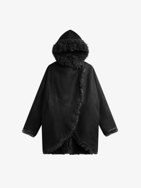 The Frankie Shop Ambra Shearling Hooded Short Coat - Black