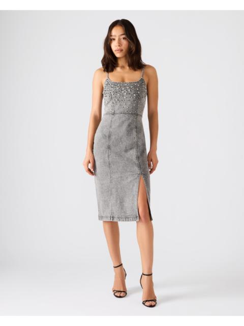 STEVE MADDEN EMBELLISHED GISELLE DENIM DRESS FOG
