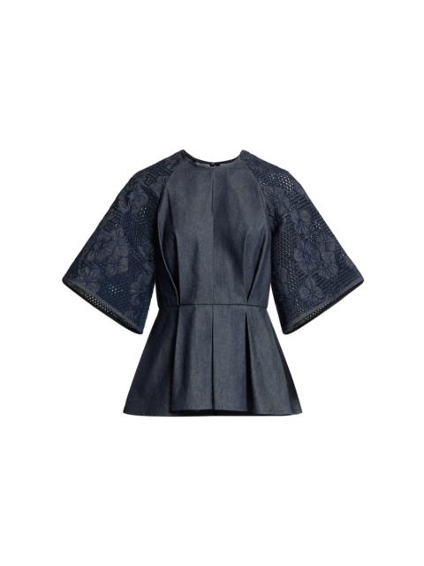 ELIE SAAB Embroidered Denim Peplum Top blue