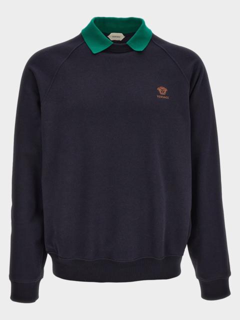 VERSACE JEANS COUTURE Men & apos;s Embroidered Cotton-Jersey Polo Sweatshirt