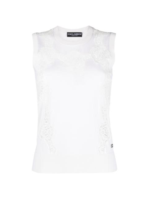 lace-trim sleeveless knitted top