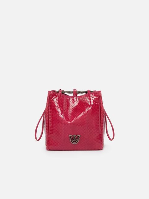 PINKO PINKO GALLERIA MINI BUCKET BAG IN SHINY REPTILE SKIN