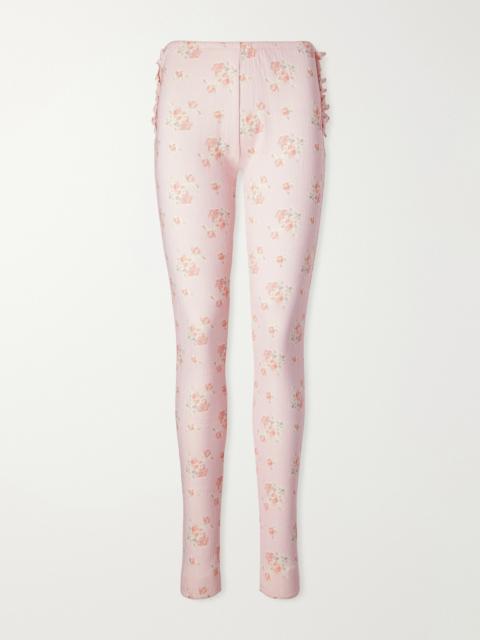 Simone Rocha Ruffled Floral-print Pointelle-knit Cotton-jersey Leggings