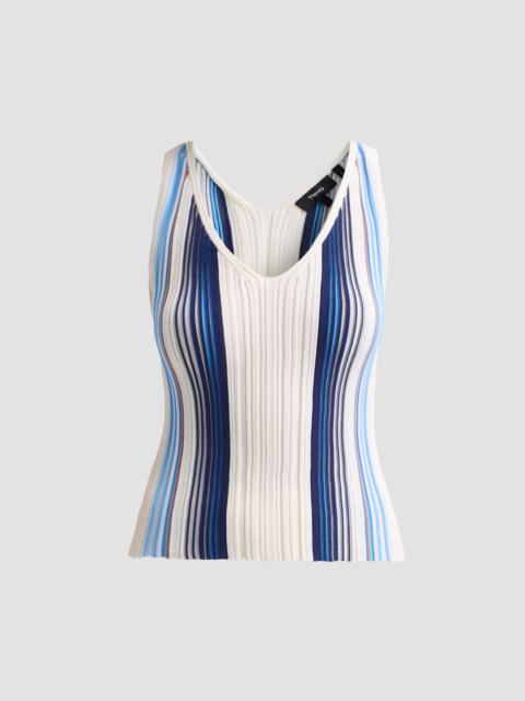 Theory Women's Textured Stripe Scoopneck Tank - Ivory Multi