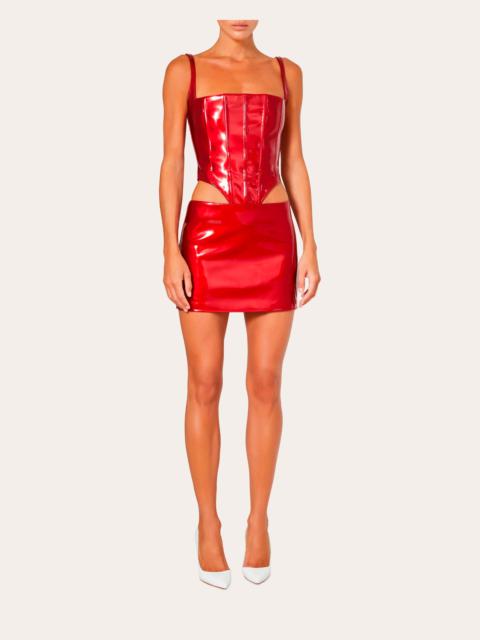 LaQuan Smith Asymmetric Patent-Vinyl Corset Top