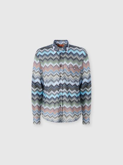 Long-sleeved viscose chevron shirt with snake pattern