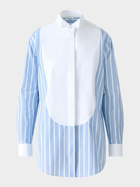 AKRIS Plastron Striped Cotton Fil-A-Fil Shirt