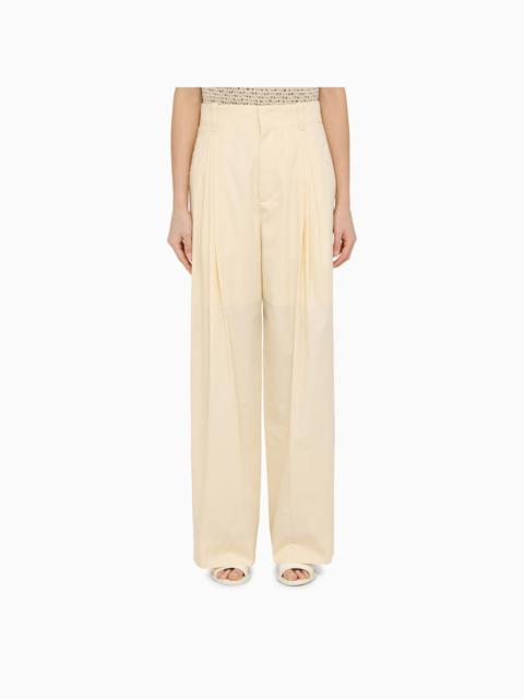 Beige cotton and silk wide trousers