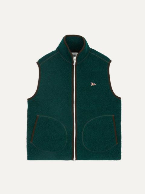Drake's Dark Green Boucle Wool Zip Fleece Vest