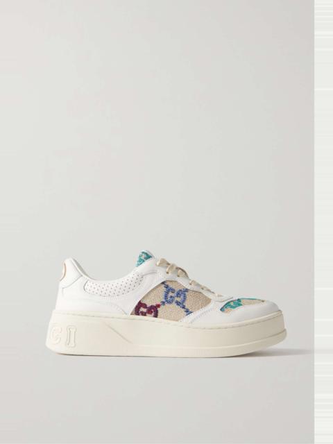 GUCCI GG logo-detailed leather and embroidered canvas sneakers