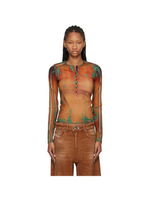 Diesel Brown Cracked Leather-Effect Jersey Top