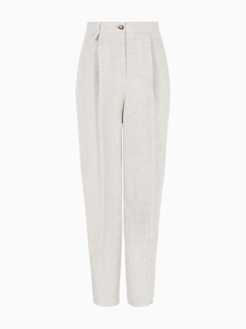 EMPORIO ARMANI Icon oval-leg trousers in hemp and linen-blend drill