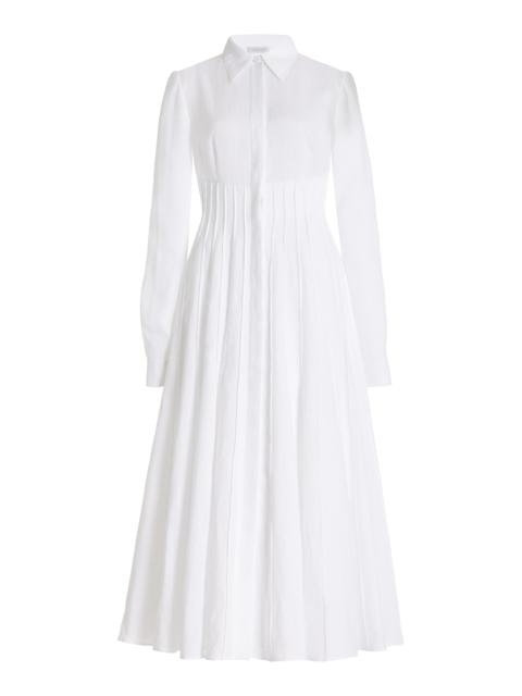 Dewi Pleated Dress in White Aloe Linen