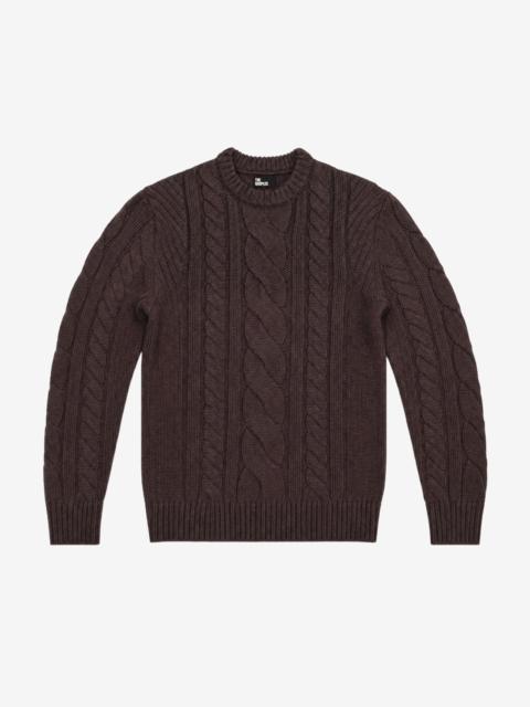 The Kooples BROWN WOOL CABLE-KNIT CREW-NECK SWEATER