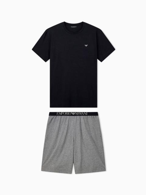EMPORIO ARMANI SHORT PYJAMA SET IN COTTON JERSEY WITH AN ELASTIC WAISTBAND