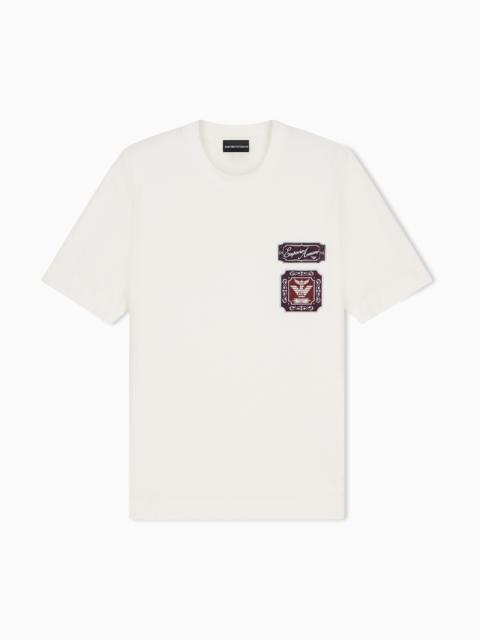 EMPORIO ARMANI HEAVY JERSEY T-SHIRT WITH EMBROIDERED LOGO PATCH