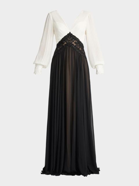 TADASHI SHOJI Embroidered Two-Tone Georgette Gown