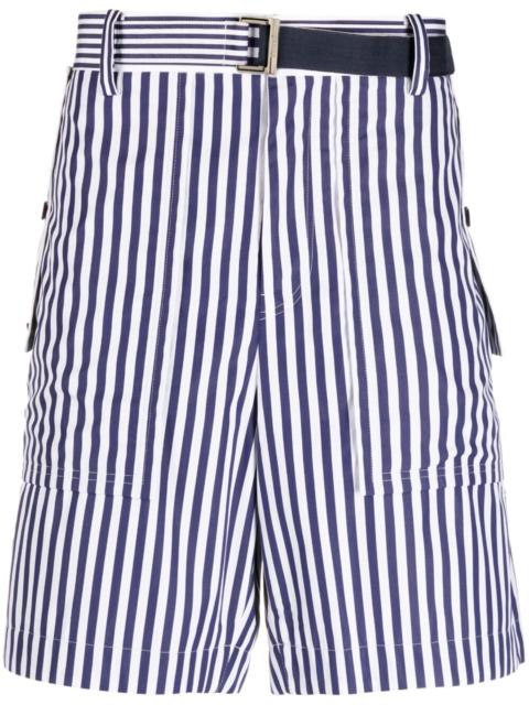 sacai vertical-stripe print cotton shorts