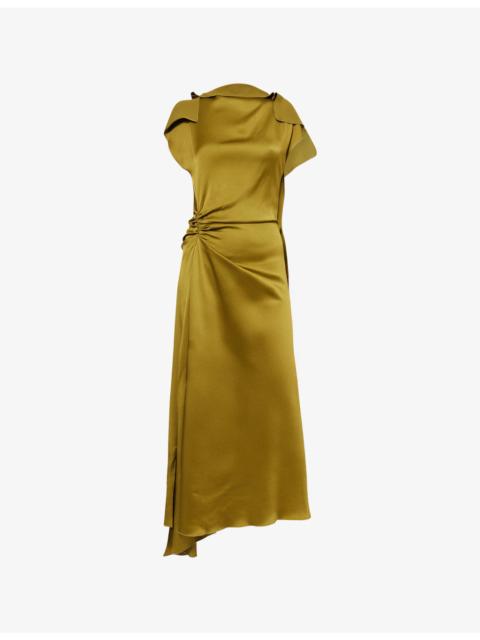 Victoria Beckham Sleeveless Draped Satin Midi Dress